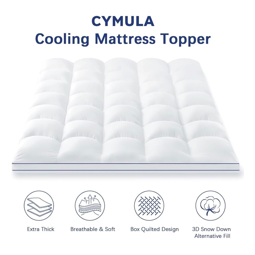 Cooling Mattress Topper Cal King 900GSM Extra Thick Down White Deep Pockets NEW - Picture 2 of 9